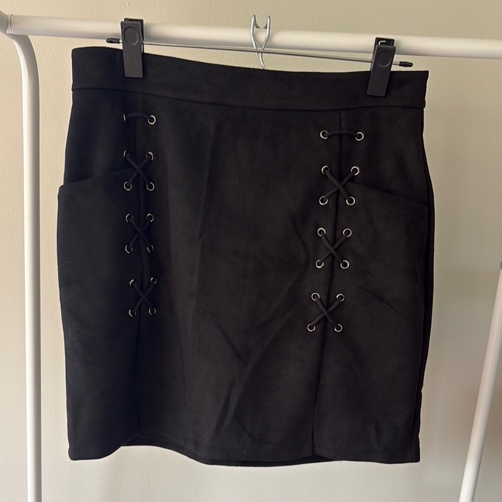 Faux Suede Lace-Up Mini Skirt